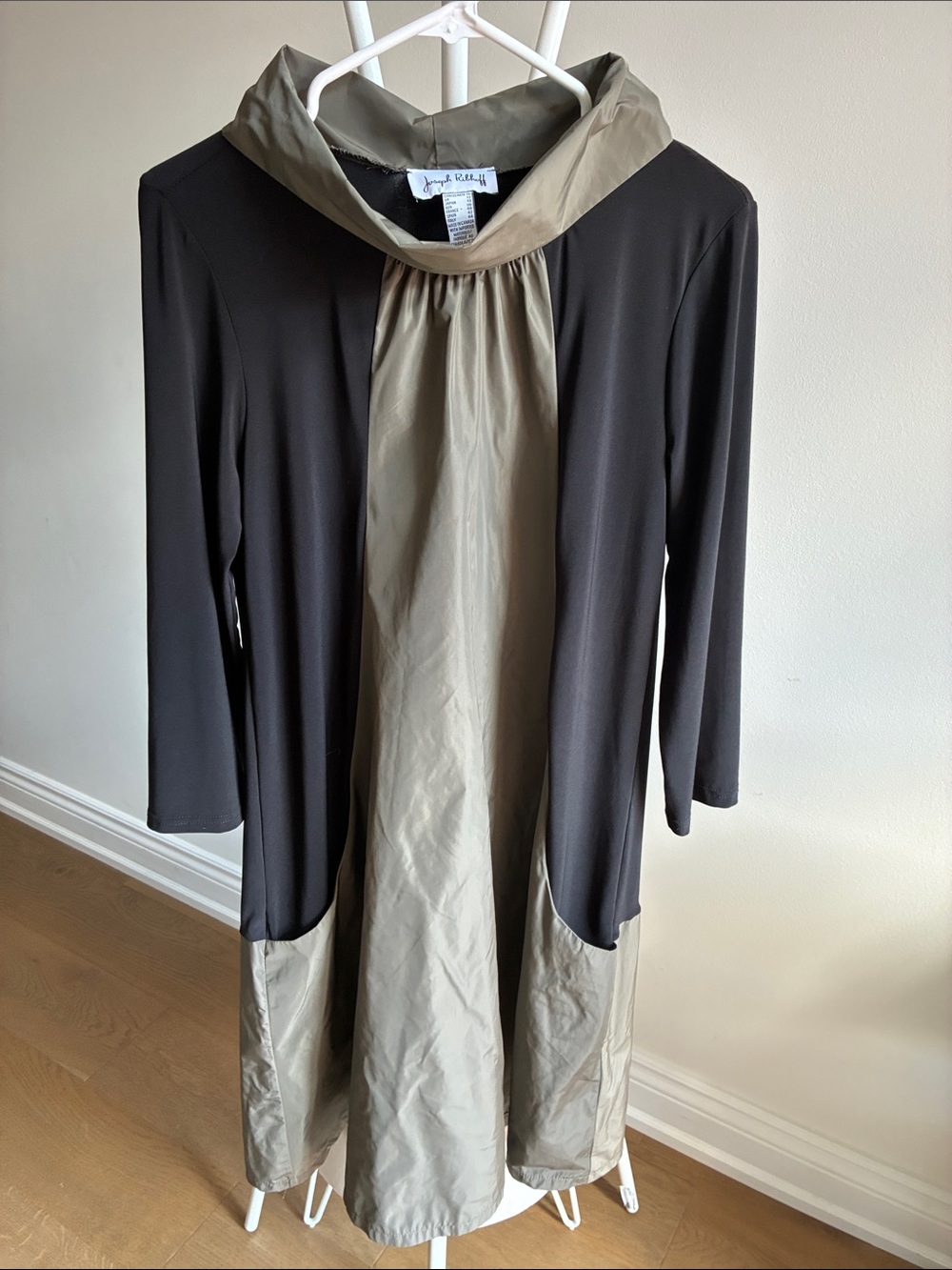 Joseph Ribkoff Black and Taupe Colorblock Long-Sleeve Dress